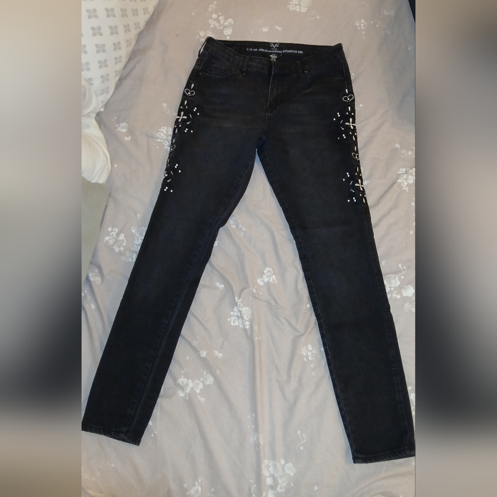 Versace Jeans Collection Black Skinny Jeans with Embellishments
